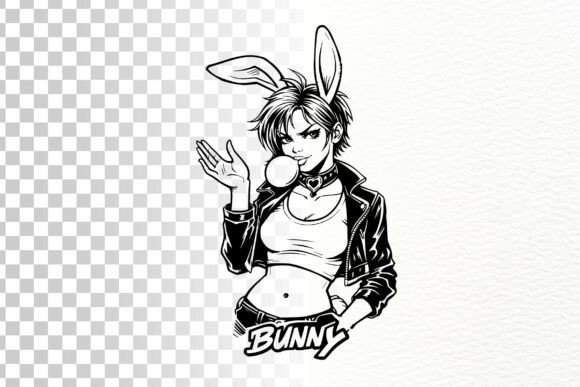 Bad Girl Bunny Edgy Line Art SVG Graphics and Illustrations