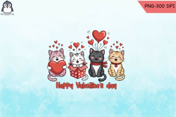 Cute Cat Valentine s Day Celebration PNG Graphics for Crafts