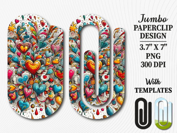 Cute Heart Patterns Jumbo Paperclip Graphics for Crafts and Content