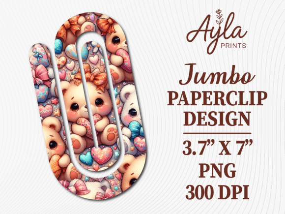 Cute Teddy Bear Pastel Jumbo Paperclip for Crafts and Graphics