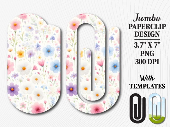 Dainty Pastel Floral Jumbo Paperclip Graphics for Crafts