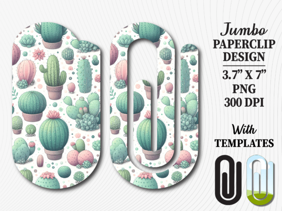 Green Cacti Succulent Jumbo Paperclip Graphics for Crafts