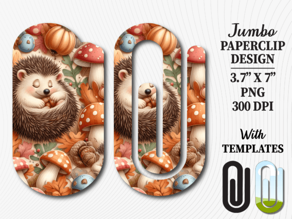 Hedgehog Mushroom Jumbo Paperclip Graphics for Crafts