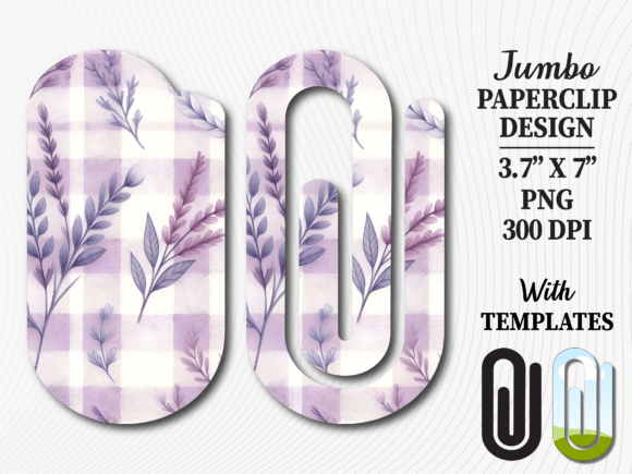 Lavender Floral Gingham Jumbo Paperclip Graphics for Crafts