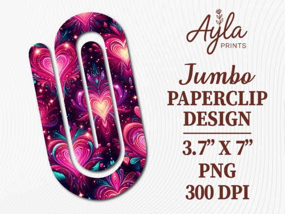 Neon Purple Heart Art Jumbo Paperclip Graphics for Crafts