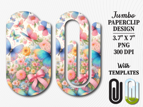 Pastel Floral Bow Jumbo Paperclip Design for Graphics and Crafts