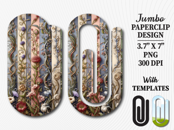 Vintage Floral Steampunk Jumbo Paperclip Graphics for Crafts