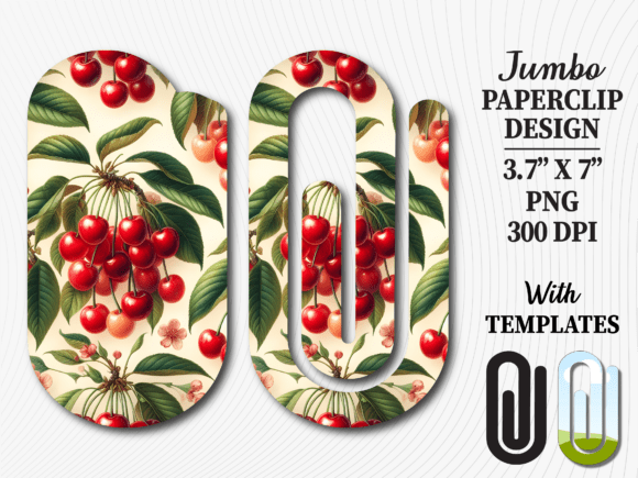 Vintage Red Cherry Fruit Jumbo Paperclip Graphics & Crafts